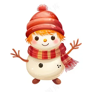 圣诞雪人红帽子围巾卡通插画免抠