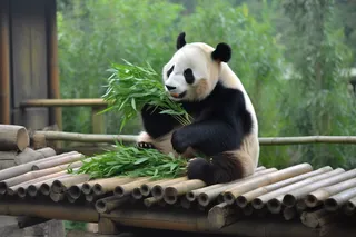 大熊猫吃竹子竹叶国宝保护动物摄影图