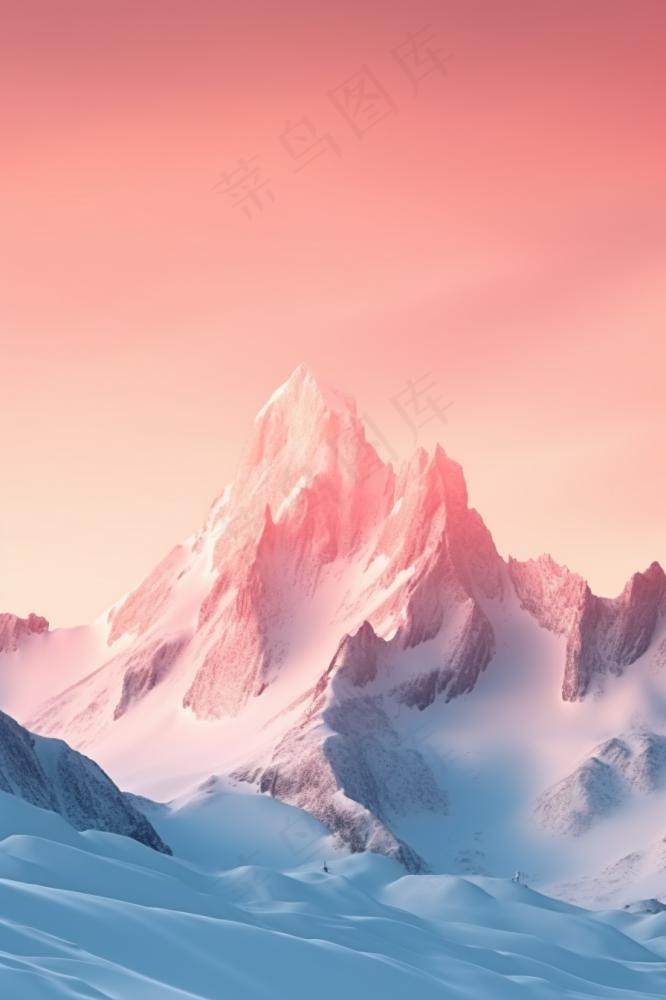 雪山粉蓝色背景