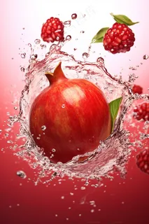 石榴水果碰撞水花摄影图 石榴水果碰撞水花摄影图