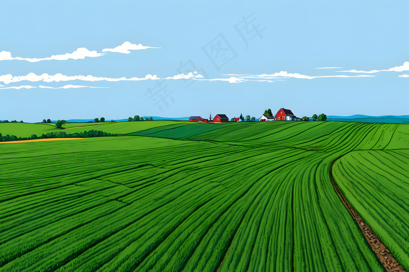 晴朗天空农田景色图片