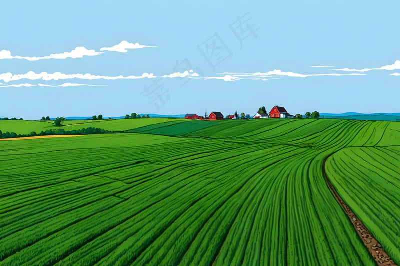 晴朗天空农田景色图片