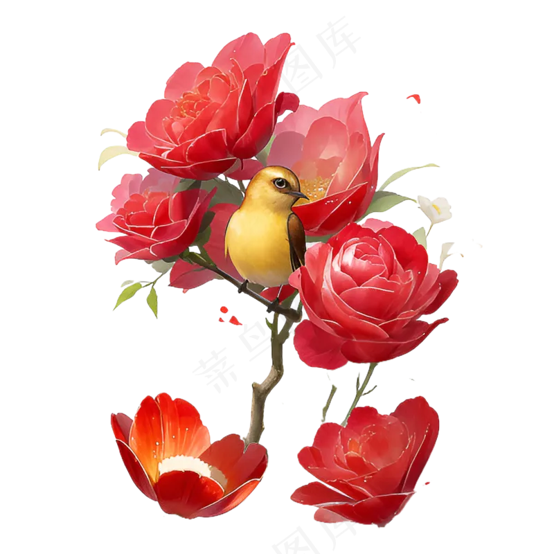 红色海棠花写实手绘练习作品38