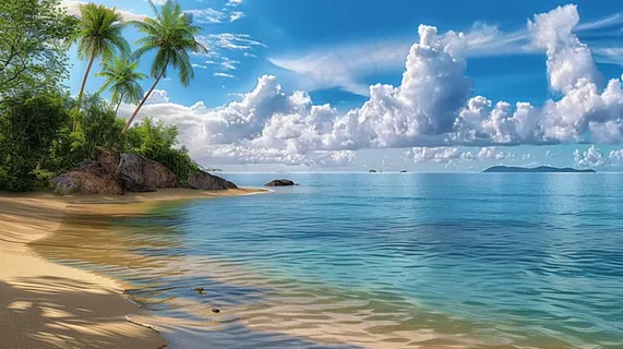 海边沙滩礁石大自然风光摄影图