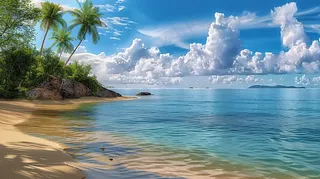 海边沙滩礁石大自然风光摄影图