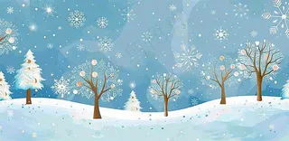 冬天大雪纷飞山上树上白雪覆盖小雪冬至大寒卡通插画背景