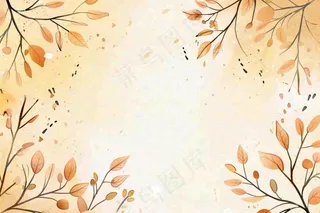秋天植物黄叶唯美背景 立秋秋分水彩插画