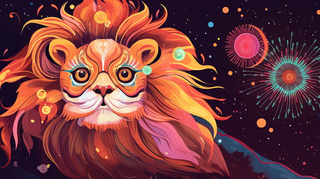 狮子动物红色卡通插画新年喜庆背景