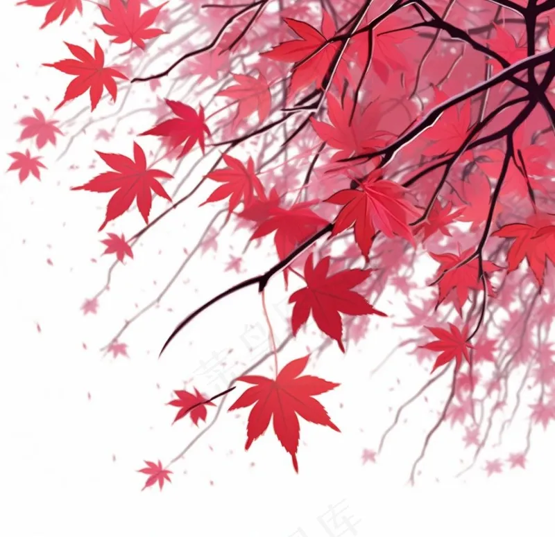 秋天红色枫叶树枝卡通插画背景(1056x1024)