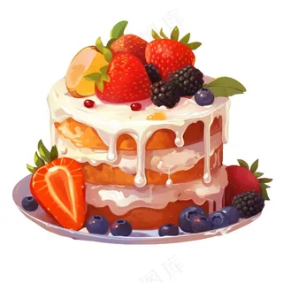 蛋糕美味甜点水果冰淇淋蛋糕生日卡通插画免抠
