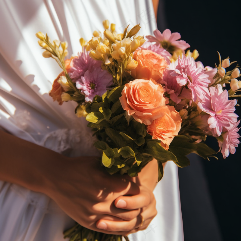 手拿着手捧花花束婚礼摄影图