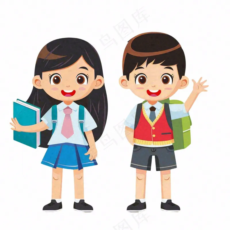 上学的学生儿童青少年学习校服人物卡通插画免抠(1024x1024)
