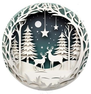 圣诞卡通剪纸麋鹿圣诞树绿色卡通免抠