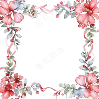 春天粉色花环水彩插画免抠