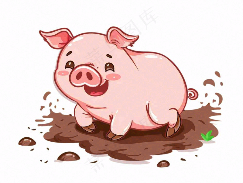 小猪猪崽踩泥坑动物卡通插画免抠