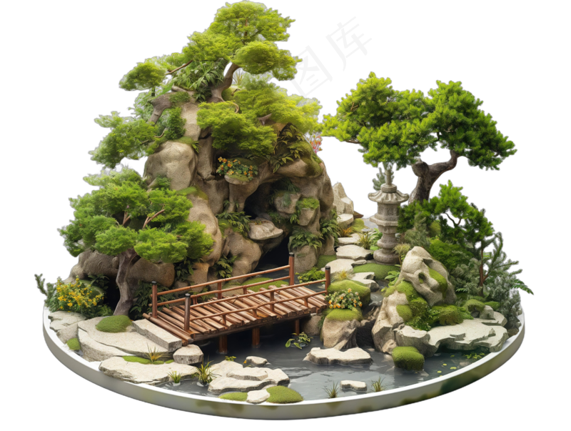 免抠假山盆景植物