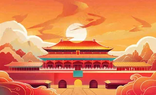 祖国繁荣昌盛插画红色喜庆庆祝山河国庆建军建党国潮风插画背景