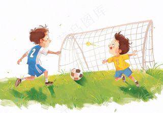 踢足球的少年运动员草坪卡通插画免抠