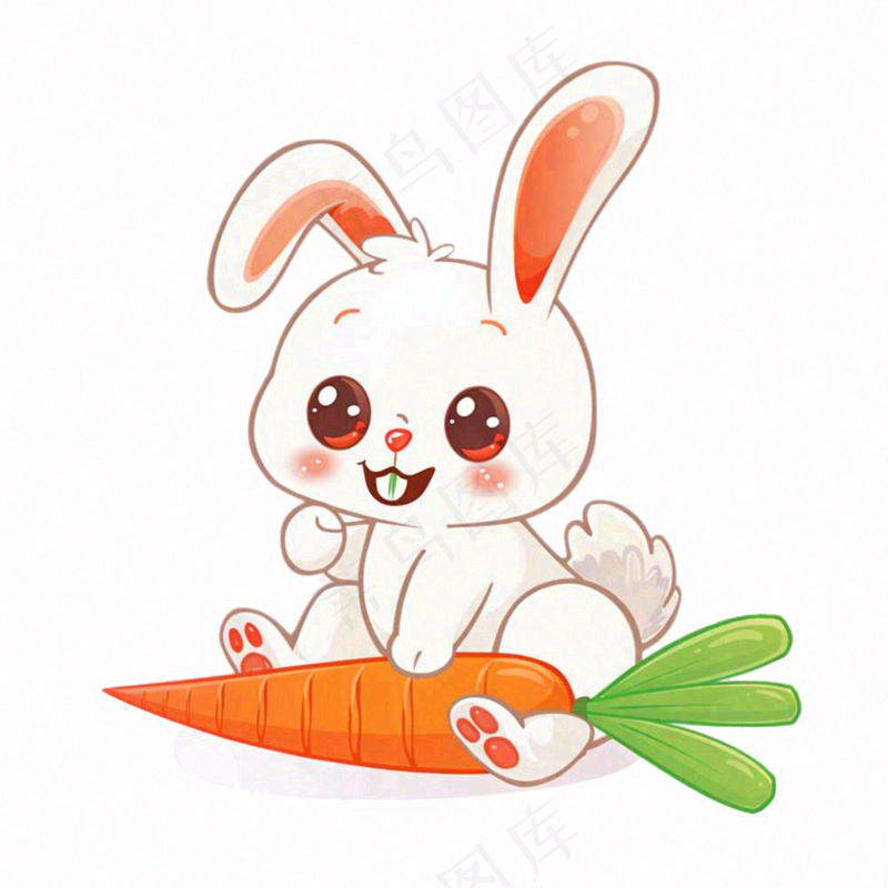 小白兔抱着胡萝卜可爱动物卡通插画免抠