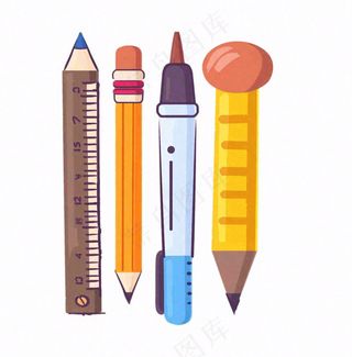 铅笔钢笔学习工具文具卡通插画免抠
