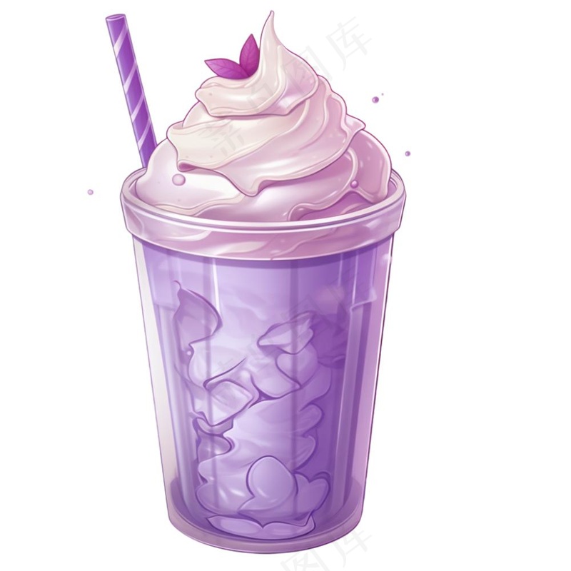 香芋奶油奶茶车厘子夏日清凉饮品卡通手绘插画免抠(1024x1024)