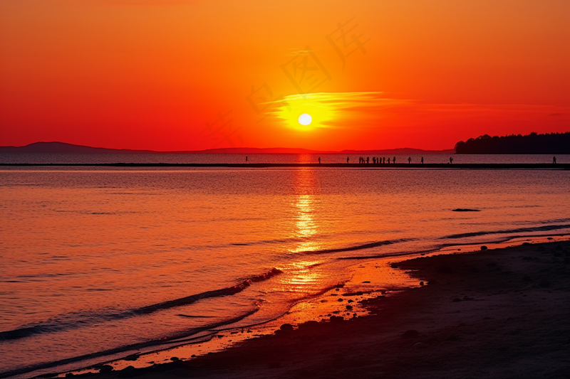 夕阳落日下海洋海面沙滩余晖倒影美景摄影图(4032x2688)