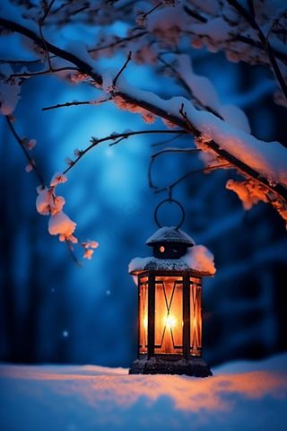 夜晚雪景唯美浪漫灯背景