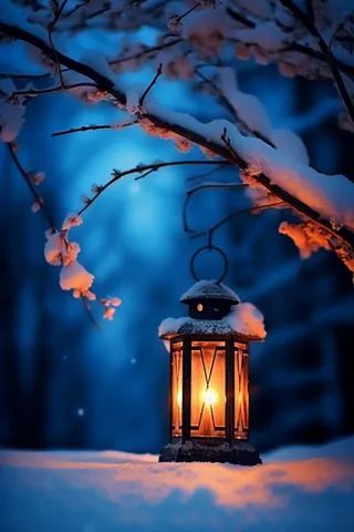 夜晚雪景唯美浪漫灯背景