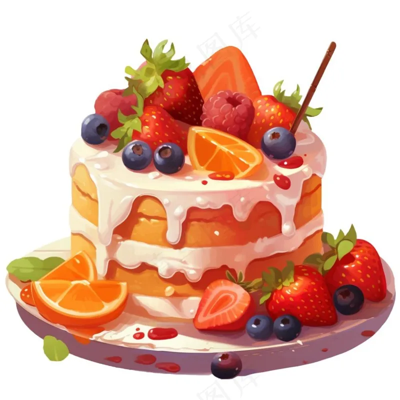 蛋糕美味甜点水果冰淇淋蛋糕生日卡通插画免抠(1024x1024)