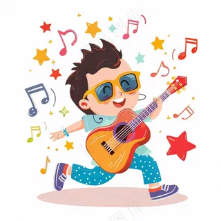 吉他演奏音乐会酷音乐潮流风格卡通插画免抠