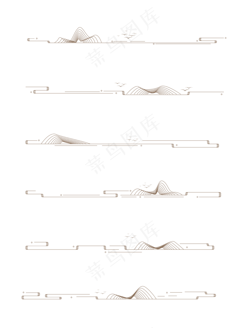 山水波浪祥云中式国风线条67免扣素材