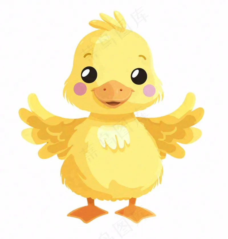 小黄鸭鸭子展翅动物牲畜卡通插画免抠(1024x1072)