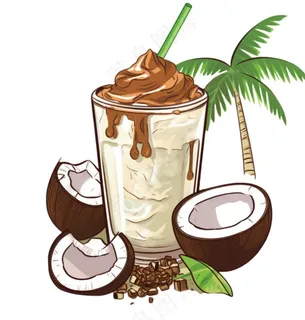 椰汁椰奶夏日清凉饮品卡通手绘插画免抠