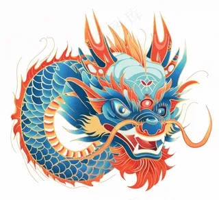 中国龙龙形动物国潮风插画免抠