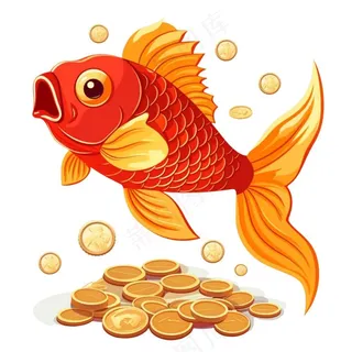 金鱼吐金币新年财富喜庆招财进宝卡通插画免抠