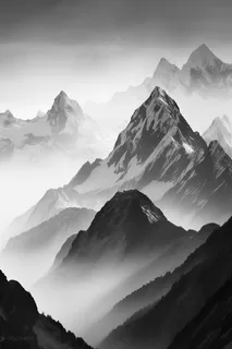 山川山峰层峦叠嶂黑白摄影图