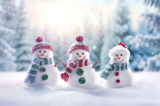 冬季白雪地里的小雪人可爱摄影图