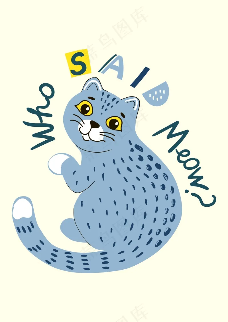蓝色小花猫cdr矢量模版下载