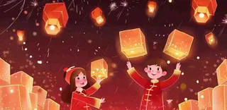 新年春节祈福孔明灯热闹中元节插画背景