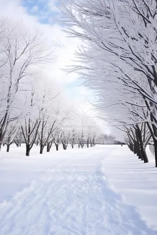路边雪景唯美背景