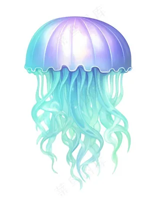 水母海洋海鲜蓝紫色梦幻卡通插画免抠