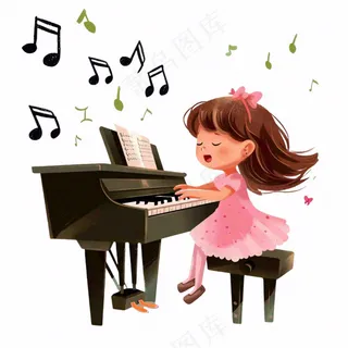 弹钢琴的女孩演奏乐器音乐人物卡通插画免抠