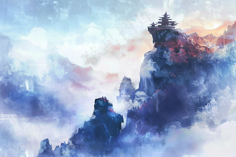 水墨祖国山河磅礴气势青山国画插画背景(4032x2688)