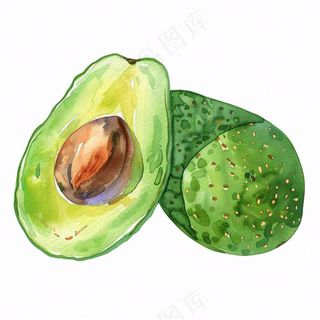 牛油果水果蔬菜水彩插画免抠