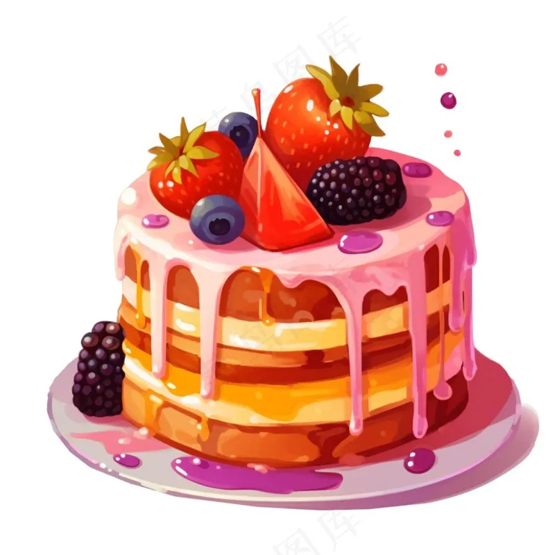 蛋糕美味甜点水果冰淇淋蛋糕生日卡通插画免抠(1024x1024)