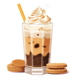 巧克力珍珠奶茶奶盖奶油饼干卡通插画免抠