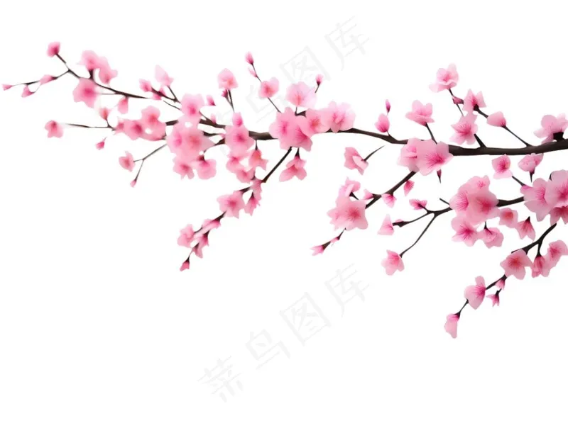 粉色樱花桃花枝条春天卡通插画免抠(1900x1418)