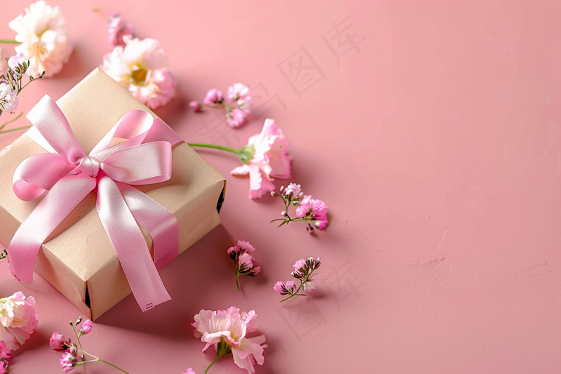 粉色鲜花礼物礼盒妇女节女神节摄影图(4032x2688)