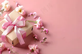粉色鲜花礼物礼盒妇女节女神节摄影图