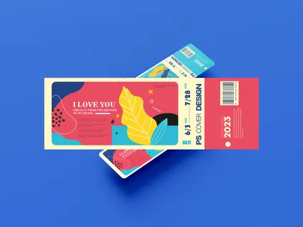 蓝色背景长方形可撕门票样机18